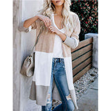 New Clamming Long Knitted Sweater Rainbow Spliced Striped Cardigan Sweater Coat Women's Autumn And Winter HZ1208