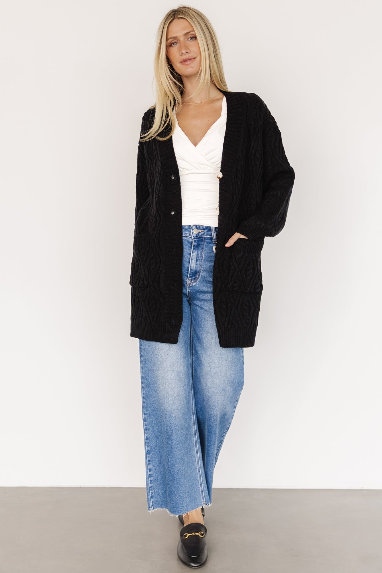 Alberta Cable Knit Cardigan | Black