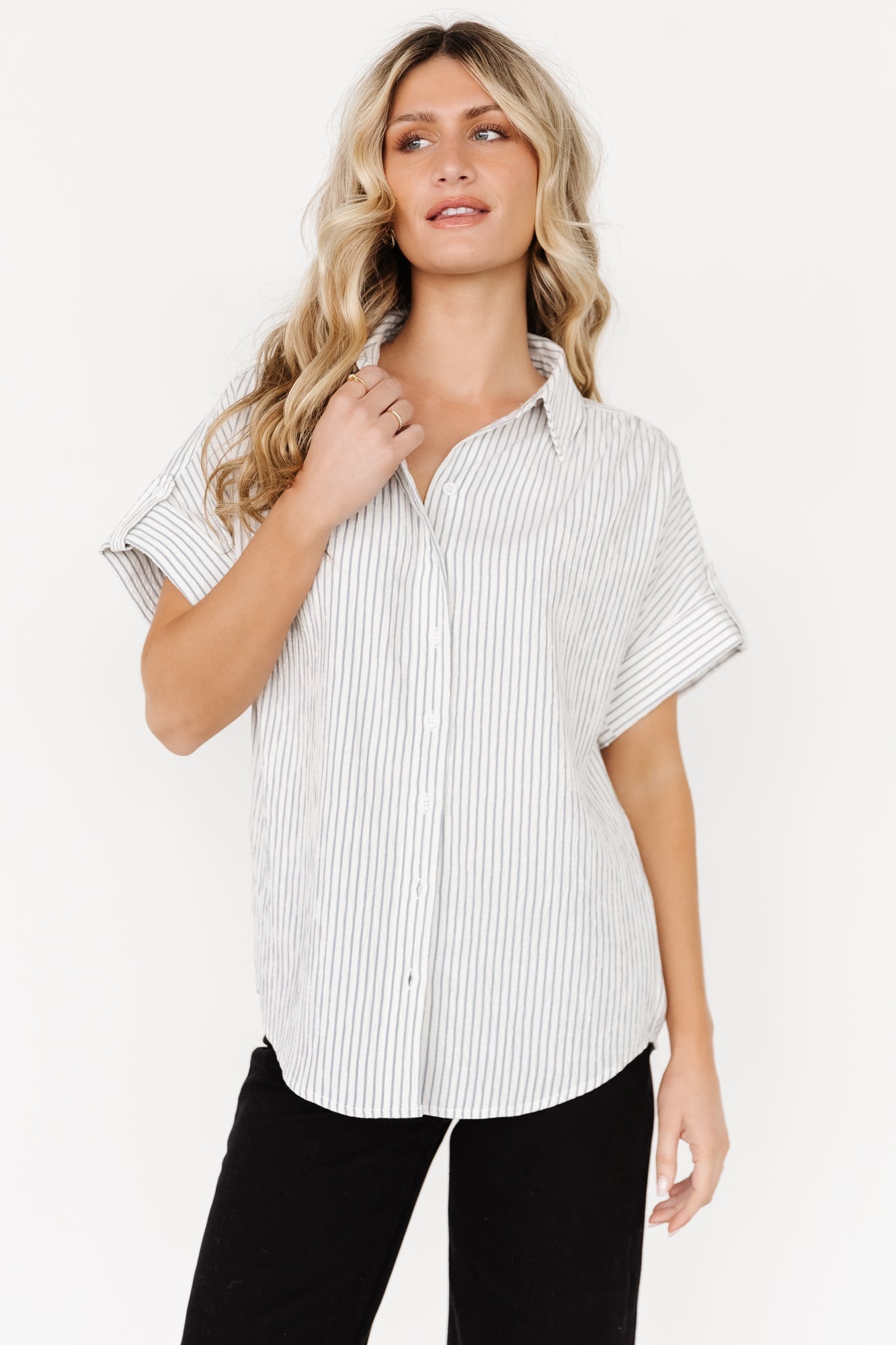 Draya Button Up Top | Light Blue Stripe