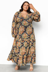 Bowman Deep V Maxi Dress | Navy Floral