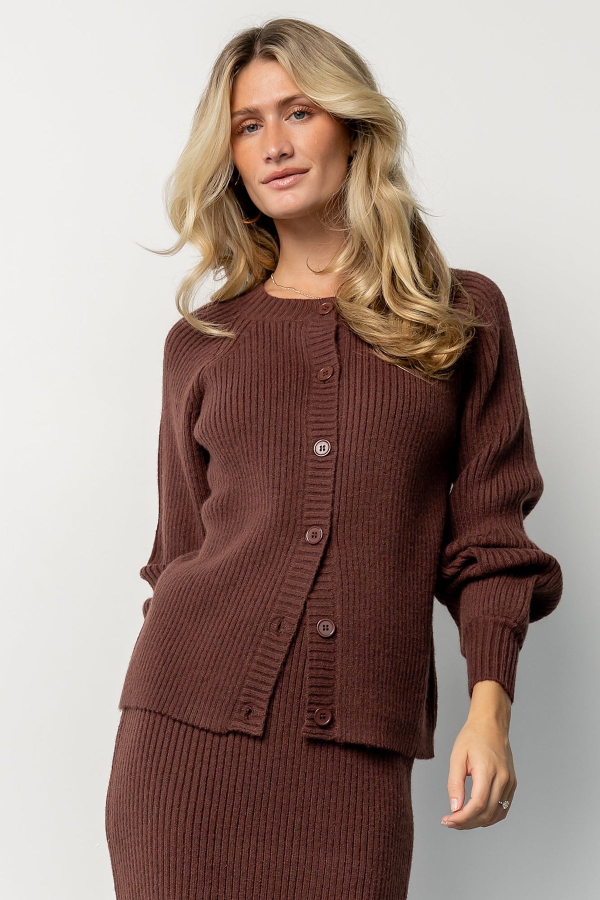 Blair Rib Knit Cardigan | Mahogany