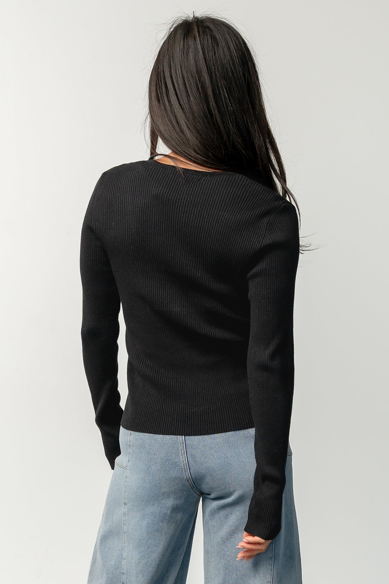 Leo Ribbed Henley Top | Black