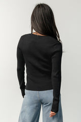 Leo Ribbed Henley Top | Black
