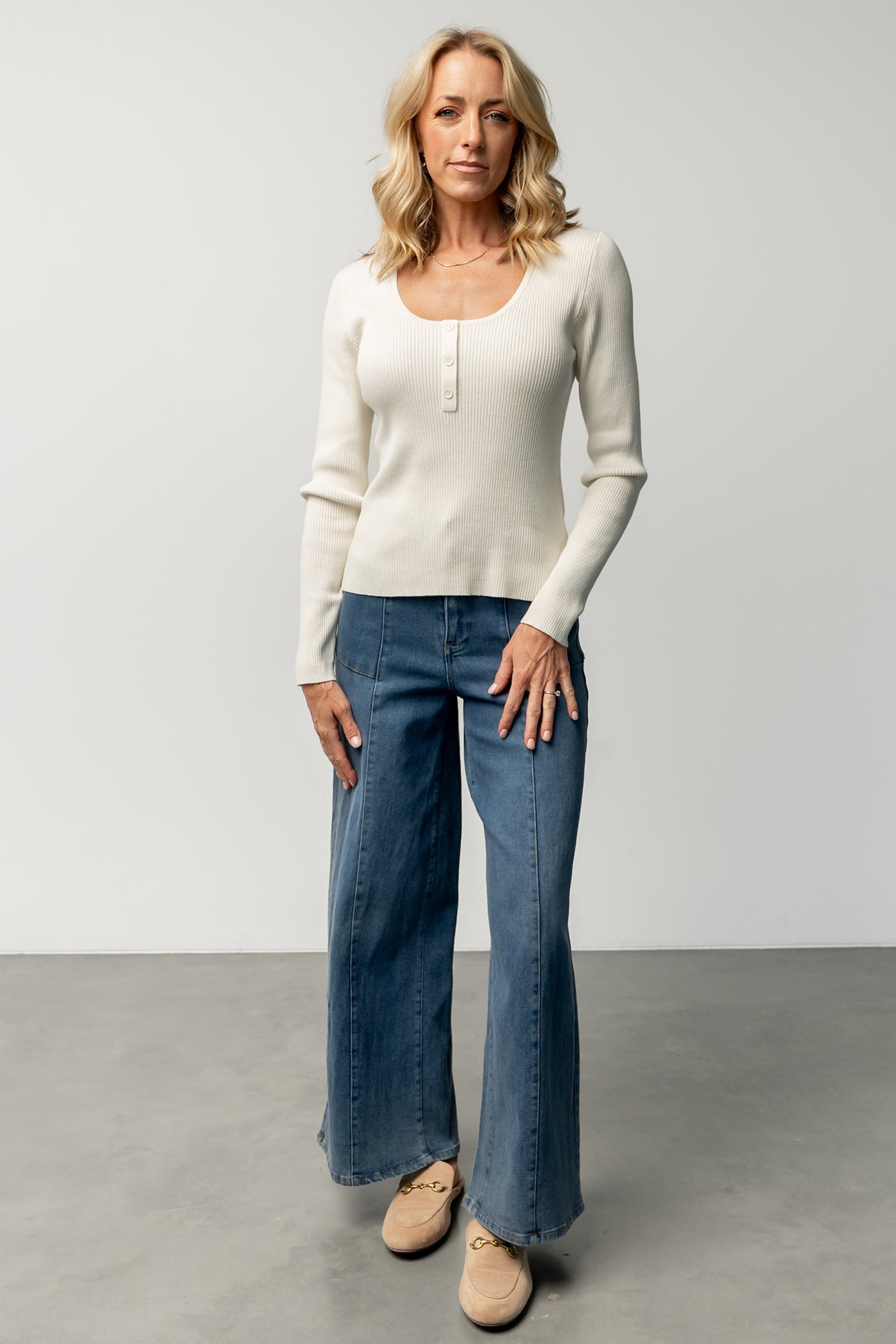 Leo Ribbed Henley Top | Ivory