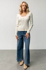 Leo Ribbed Henley Top | Ivory