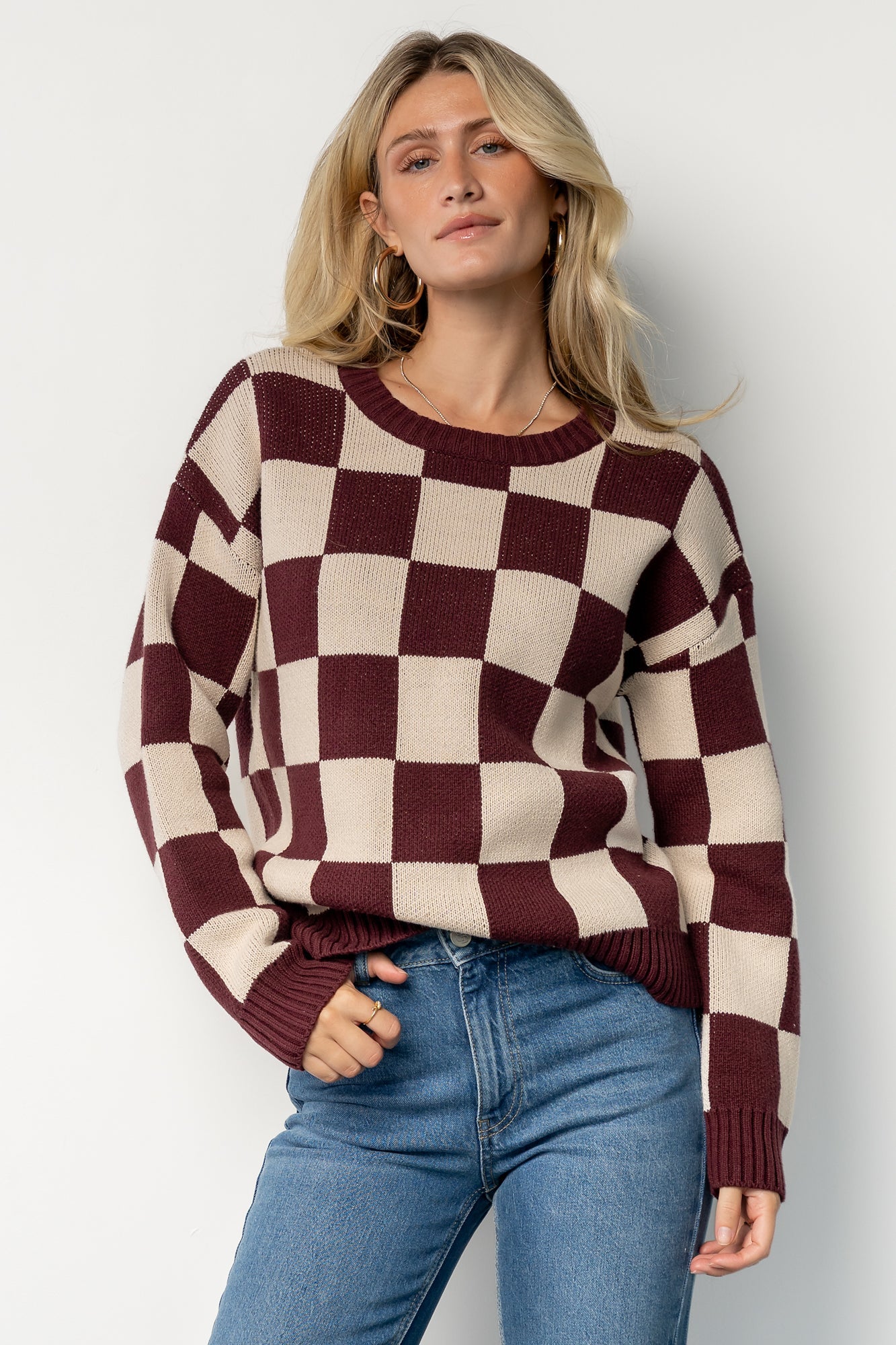 Quincy Checkered Sweater | Burgundy