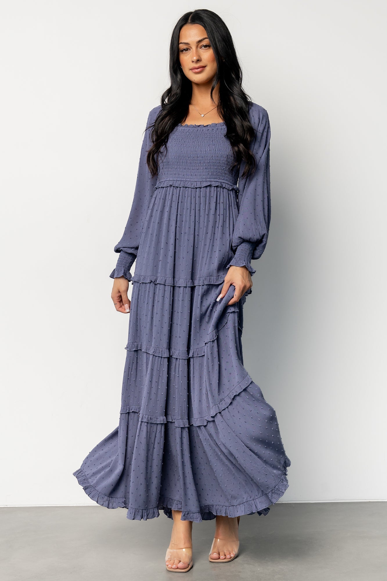 Amanda Smocked Dotted Maxi Dress | Dusk Blue