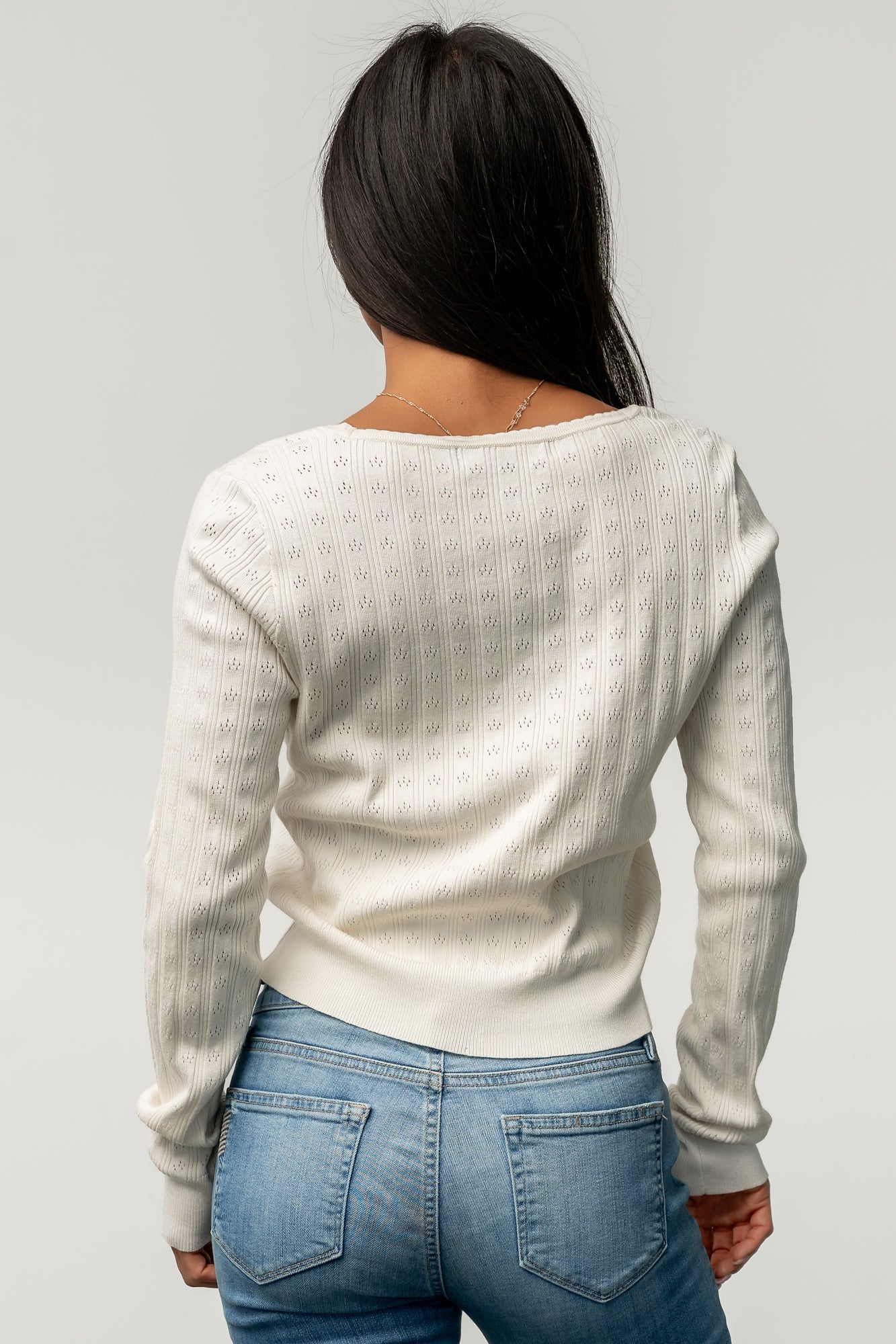 Heidi Pointelle Cardigan | Ivory