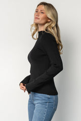 Ilsa Ribbed Sweater Top | Black