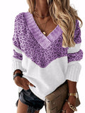 Sweater 2025 New Colored Knitted Shirt Women's Autumn Winter Leopard Tard New V-Necked Sweater HZ1208