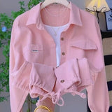 Spring And Autumn New Polo Collar Loose Shirt With Open Shirt Under The Shirt Jacket Female Pink Rope Coat HZ1208