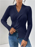 Women's Temperament Thread Under The Fork Knit Shirt Fashion Long-Sleeved Solid Color Sweater HZ1208