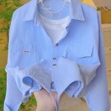 Spring And Autumn New Polo Collar Loose Shirt With Open Shirt Under The Shirt Jacket Female Pink Rope Coat HZ1208
