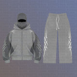 High Street Color Double Hat Design Letter Hooded Cardigan Autumn And Winter Loose Y2K Sweater Set HZ1208