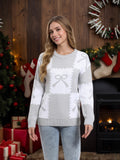 Autumn And Winter New Christmas Sweater Women's Loose Knitted Jersey Square Bow Bump Color Coat HZ1208