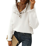 Spring And Autumn 2025 New Women's Knitted Top Casual Long-Sleeved Button-Lace Cloth Cloth Sweater HZ1208