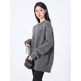 Lazy Wind Dark Gray Sweater Women 2025 Autumn And Winter Yang Plush Warm High-End Sense Knitting Loose Coat HZ1208