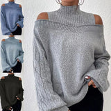 Women's Temperament V-Neck Long-Sleeved Sweater Fashion Jersey Thread White-Bordered Cuffs Knitted Top HZ1208