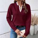 Lace Stitched V-Neck Knitted Shirt Summer New Short-Sleeved Fashion Casual Cardigan Sweater Woman HZ1208