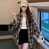 Blue Plaid Shirt 2025 Spring And Autumn Loose Retro Top Design Feel Heavy Coat Woman HZ1208
