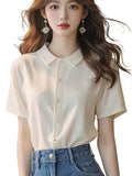 Korean Chic Super-Looking White POLO Collar Short-Sleeved Shirt Women's Summer Unique Beauty Loose Thin Top HZ1208