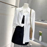 Spring And Summer Solid Shirt Women's New Hong Kong Style Loose Long-Sleeved Coat Design Sense Of Small Folding Net Red Shirt HZ1208