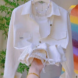 Spring And Autumn New Polo Collar Loose Shirt With Open Shirt Under The Shirt Jacket Female Pink Rope Coat HZ1208