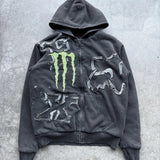 New 2025 New Trendy Street Loose Hooded St. Women's Printed Sweater Autumn And Winter Zipper Coat Top HZ1208