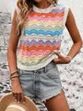 New Sleeveless Knitted Shirt Retro-Colly Rainbow Vest Top Women's Clothing HZ1208
