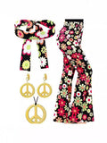 2025 Hot Women's Hippie Clothing Fashion Wide Leg Horn Pants Clammed Trousers + Headscarve HZ1208