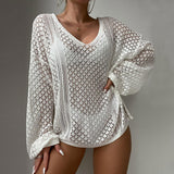 Ocean's New Beach Hooded Knitted Loose Long-Sleeved Swimsuit Sunscreen HZ1208