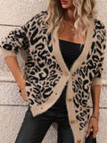 Autumn And Winter New Sweater Women's Large Size Loose Knit V-Neck Leopard Long-Sleeved Open-Shirt Coat Woman HZ1208