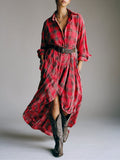 Vintage Long-Sleeved Plaid Shirt Dress 2025 Spring And Autumn New Fashion Loose Casual Dress Belt HZ1208