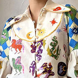 2025 Women's New Temperament Commuting Print Collar Single Buckle Lantern Sleeve Lady Shirt Women HZ1208