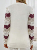 Autumn And Winter New Sweater Women's Knitted Stripes Hit The Hollow Sleeve Round Collar Coat HZ1208