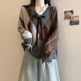 Wine Red Riger Sweater Woman 2025 Spring New Large-Size Fat Lys V Collar Knitted Christmas Shirt Retro Top HZ1208