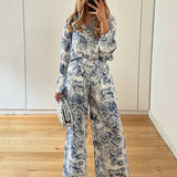 Women's Dress 2025 Set Fashion Print Collar Shirt Languid Spring And Summer Fashion Set Women HZ1208