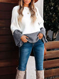 Yangyang Autumn And Winter Sweater Women's Loose Round Collar Long Sleeves Gray Stitching Knitted Shirt Top Woman HZ1208