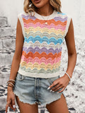 New Sleeveless Knitted Shirt Retro-Colly Rainbow Vest Top Women's Clothing HZ1208