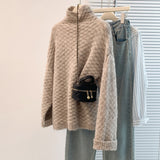 Women's Cotton Cashmere Lattice Half-High-Collar Sweater Korean Version Of The Student's Dress Dress Nice Hair Knitted Shirt HZ1208