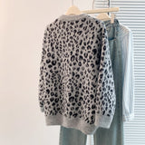 Large-Size European Version Of Retro Lazy Chic Leopard Single-Rower Buckle 2025 Knitted Cardigan Sweater Coat Women's Clothing HZ1208
