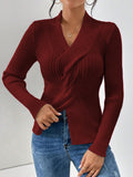 Women's Temperament Thread Under The Fork Knit Shirt Fashion Long-Sleeved Solid Color Sweater HZ1208
