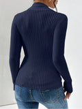 Women's Temperament Thread Under The Fork Knit Shirt Fashion Long-Sleeved Solid Color Sweater HZ1208