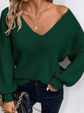 Women's V-Neck Solid Color Sweater Autumn New Long-Sleeved Casual Loose Bow Top Woman HZ1208