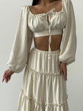 2025 New Linen Chest With Lantern Sleeves In The Spring And Summer High-Waisted Long-Character Half Skirt Loose HZ1208