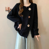 Women's Sweater 2025 Autumn And Winter New Gentle Milk Jacket Sweet Round Collar Flowers Three-Dimensional Decorative Knitwear HZ1208