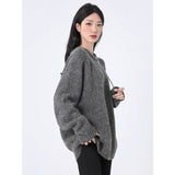 Lazy Wind Dark Gray Sweater Women 2025 Autumn And Winter Yang Plush Warm High-End Sense Knitting Loose Coat HZ1208