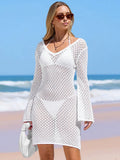 Ocean New Beach Shirt Solid Color Knitted Flouse Beach Bikini Swimwear Shirt Sunscreen HZ1208