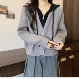 Large-Size Fake Two Short Hooded Sweater Coat Women Autumn Fat Mm Thin Belly Knitted Shirt Topess HZ1208