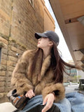 Autumn/Winter 2025 Brown Short Eco-Friendly Fur High Fashion Lazy Blouse HZ1208